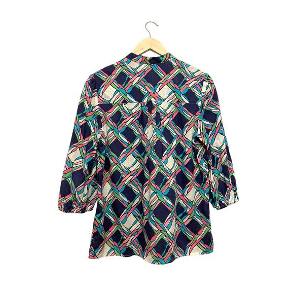 Lilly Pulitzer V-neck Rope Print Blouse Top Women Size Medium Blue Pink Cotton - Picture 2 of 7